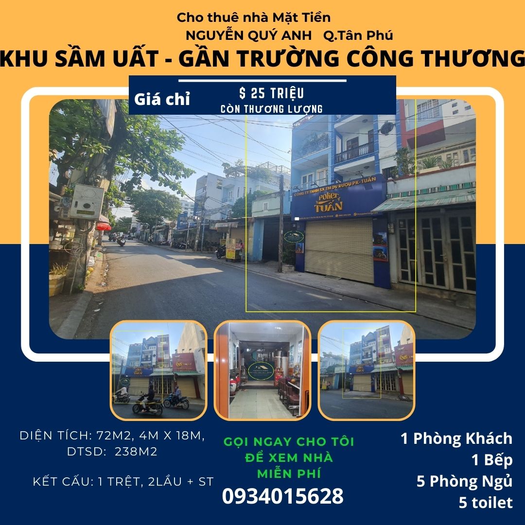 Cho thuê nhà mặt tiền Nguyễn Quý Anh 72m2, 2LẦU + ST, 25Triệu - Ảnh chính